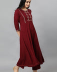 Dark Red Maroon Anara Embroidered Rayon Kurta Dress