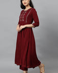 Dark Gray Maroon Anara Embroidered Rayon Kurta Dress