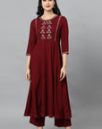 Gray Maroon Anara Embroidered Rayon Kurta Dress