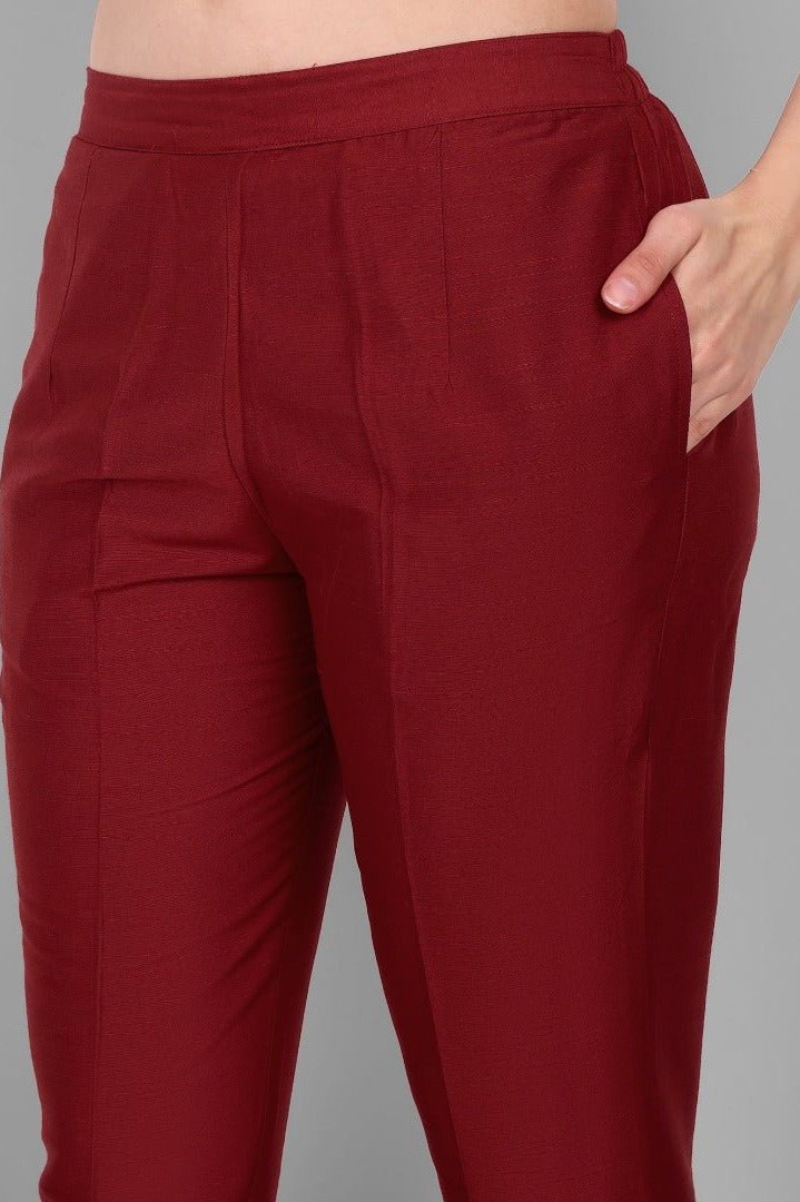 Maroon Cotton Silk Pant with Pockets - Mera Rang
