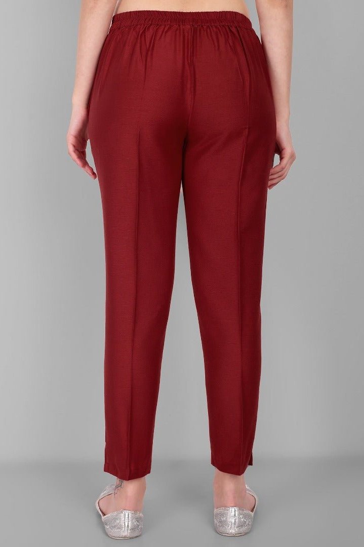 Maroon Cotton Silk Pant with Pockets - Mera Rang