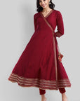 Maroon Gota Angarkha Kurta Pants Set