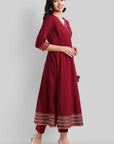 Maroon Gota Angarkha Kurta Pants Set