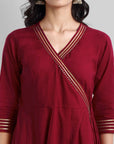 Maroon Gota Angarkha Kurta Pants Set
