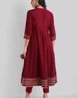 Maroon Gota Angarkha Kurta Pants Set