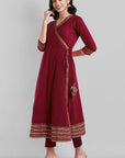 Maroon Gota Angarkha Kurta Pants Set