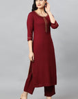 Dark Red Maroon Jehlum Kurta Pants Set