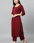 Dark Red Maroon Jehlum Kurta Pants Set