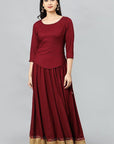 Light Gray Maroon Twenty-four Kali Rayon Skirt