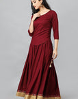 Gray Maroon Twenty-four Kali Rayon Skirt
