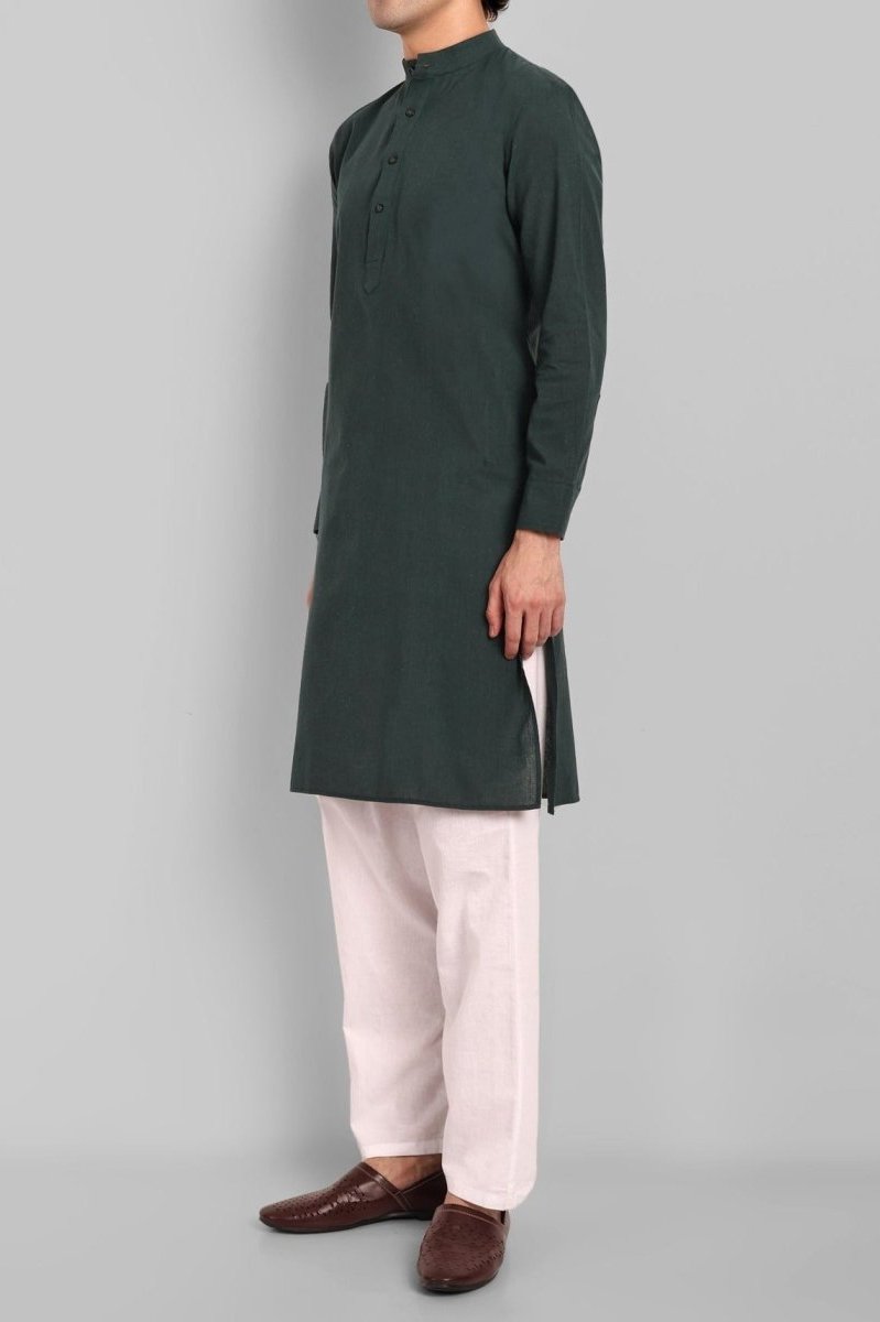 MEN'S BOTTLE GREEN KURTA & PAJAMA SET
