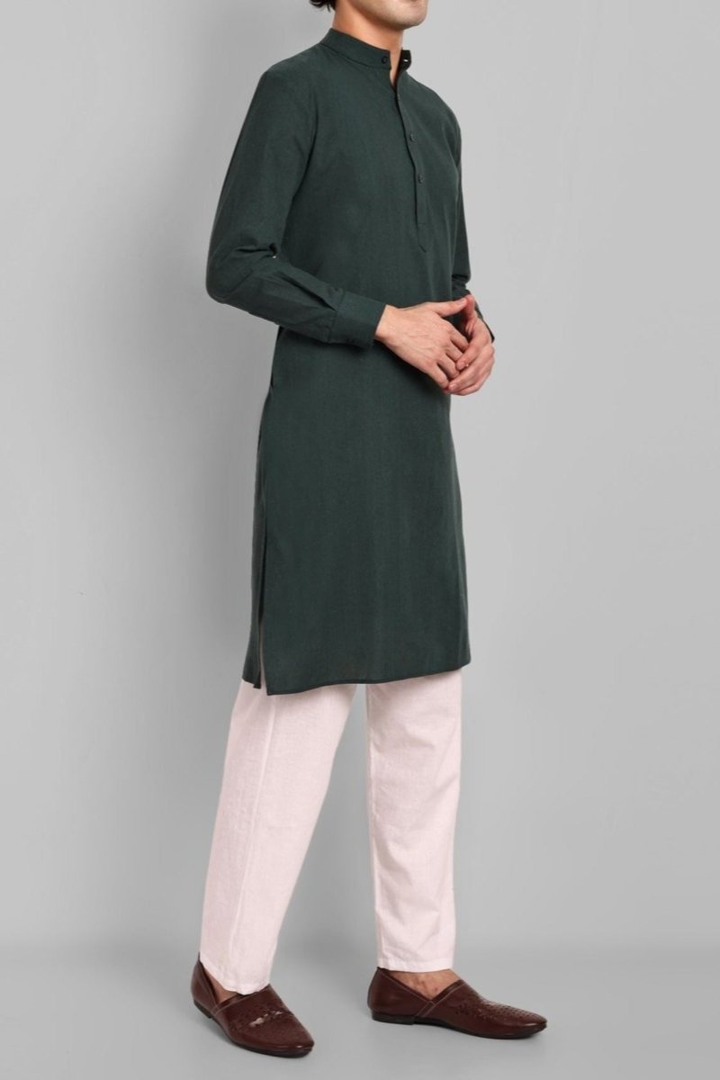 MEN'S BOTTLE GREEN KURTA & PAJAMA SET