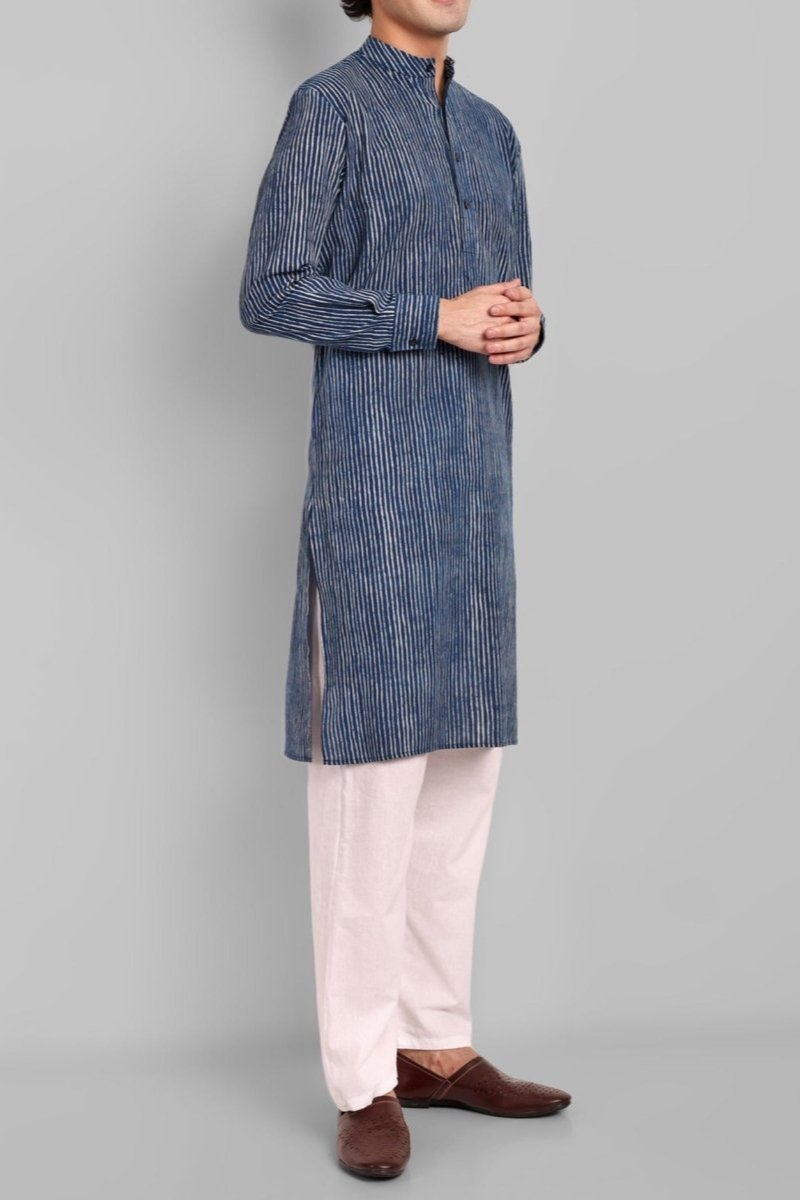 MEN'S INDIGO KURTA PANT SET