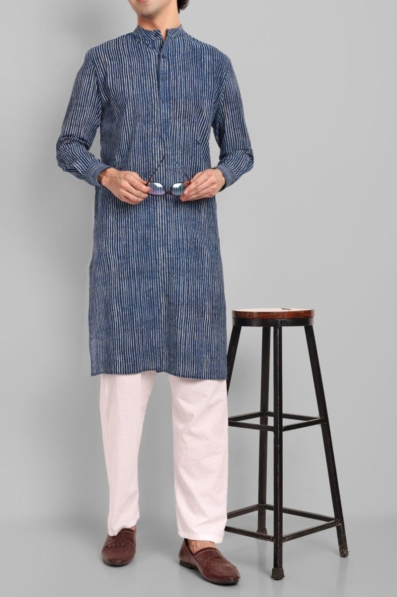 MEN'S INDIGO KURTA PANT SET