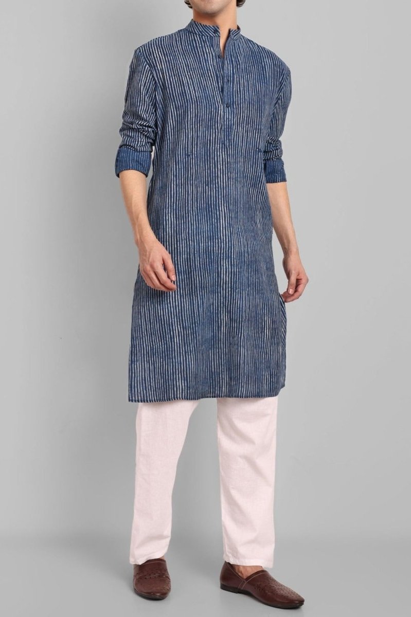 MEN'S INDIGO KURTA PANT SET