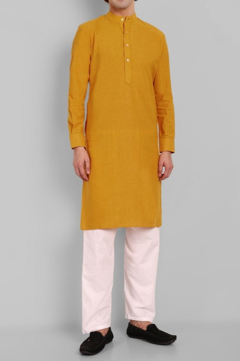 MEN'S MUSTARD KURTA PANT SET