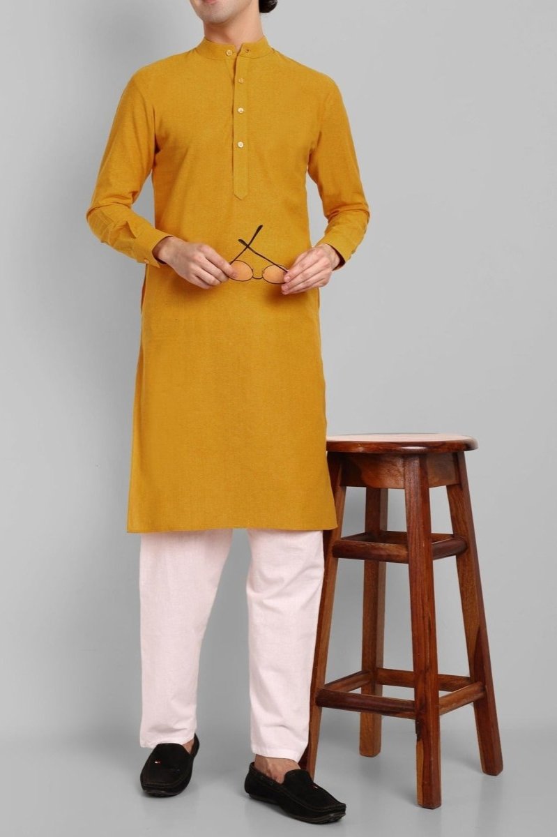 MEN'S MUSTARD KURTA PANT SET