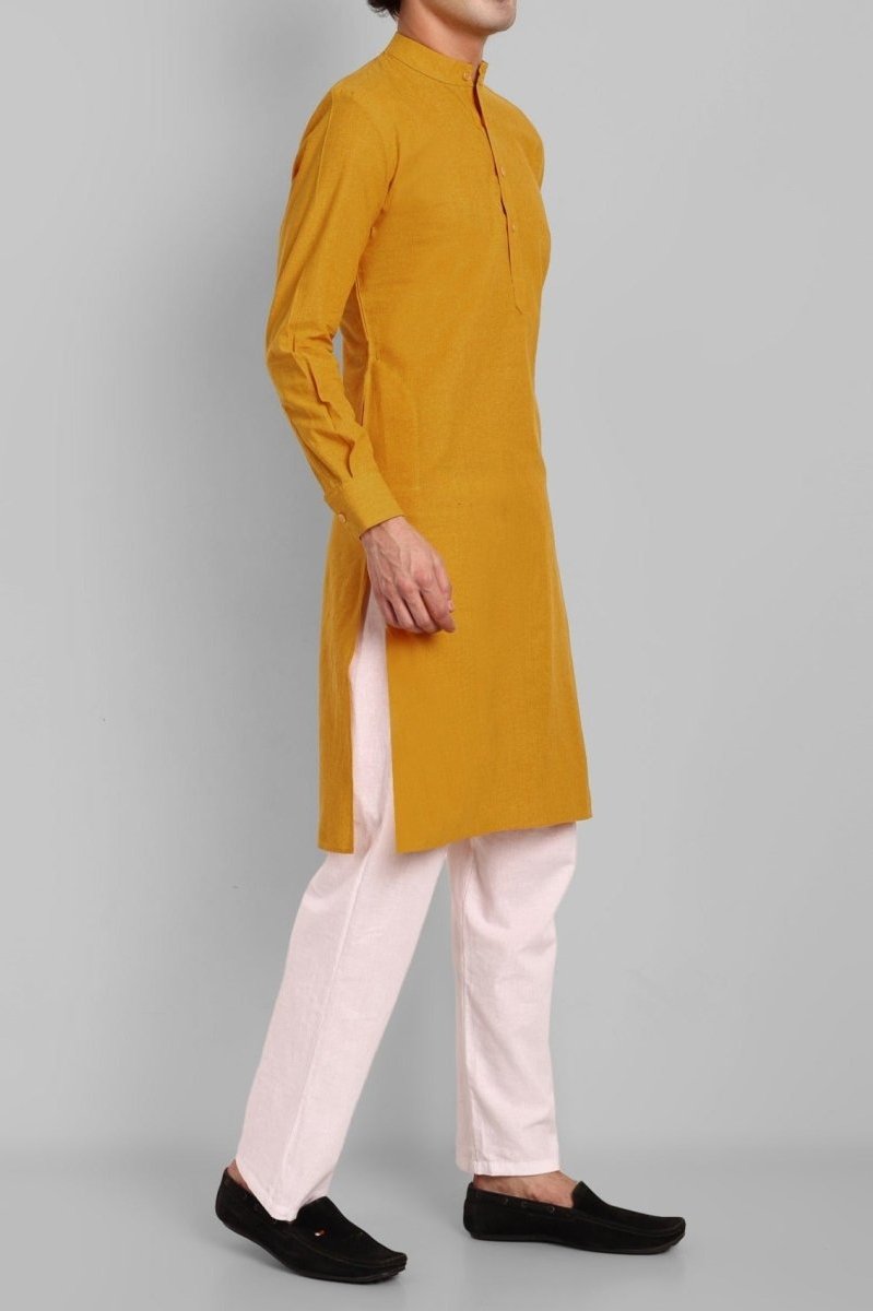 MEN'S MUSTARD KURTA PANT SET
