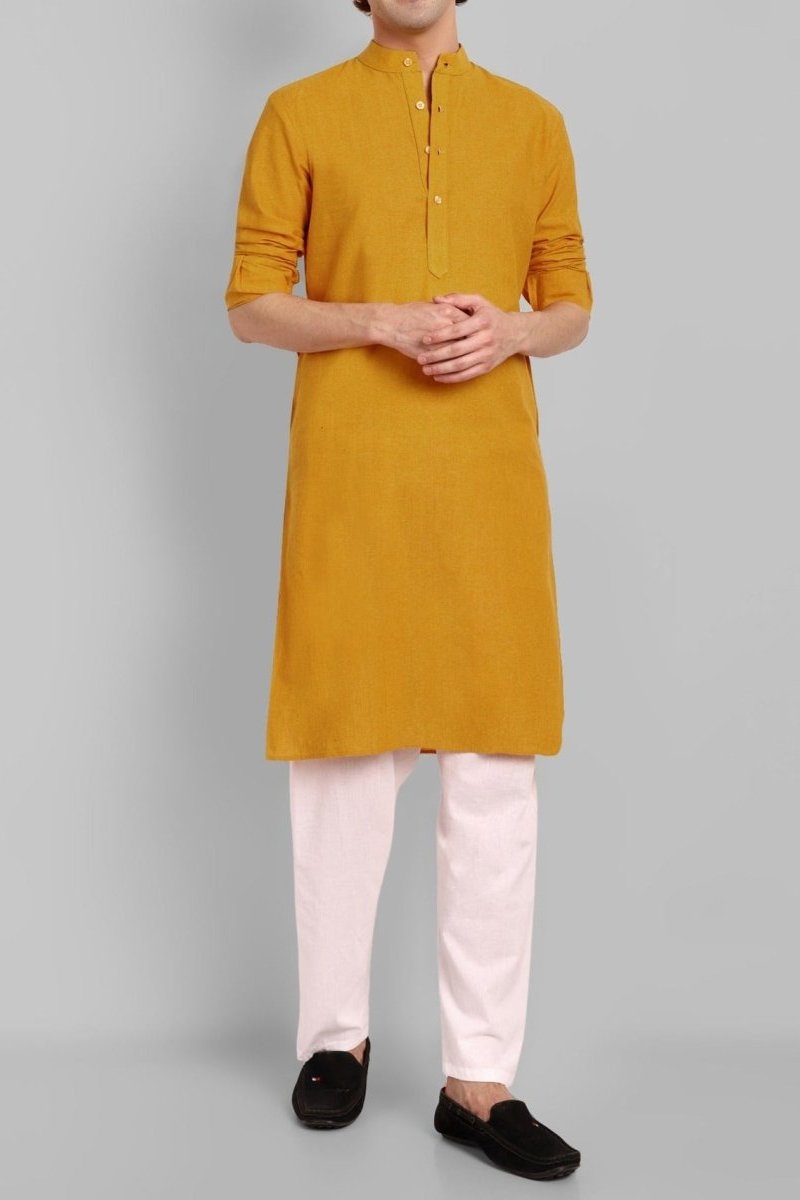 MEN'S MUSTARD KURTA PANT SET