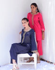 Midnight Blue Cotton Co-Ord with Embroidery - Set of 2