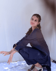 Midnight Blue Cotton Co-Ord with Embroidery - Set of 2