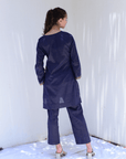 Midnight Blue Cotton Co-Ord with Embroidery - Set of 2