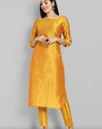 Mustard Straight Cotton Silk Pant with Pockets