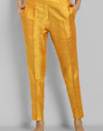 Mustard Straight Cotton Silk Pant with Pockets