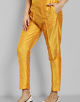 Mustard Straight Cotton Silk Pant with Pockets
