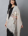 Gray Natural Bird Pashmina-Cashmere Stole