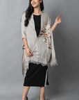 Gray Natural Bird Pashmina-Cashmere Stole