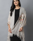 Dark Gray Natural Bird Pashmina-Cashmere Stole