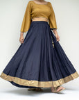 Navy Blue Kalidar Golden Border Skirt