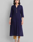 Gray Navy Blue Rayon Swapna Kurta