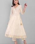 Gray Noor Offwhite Gold Anarkali with Gota detailing - Set of 3