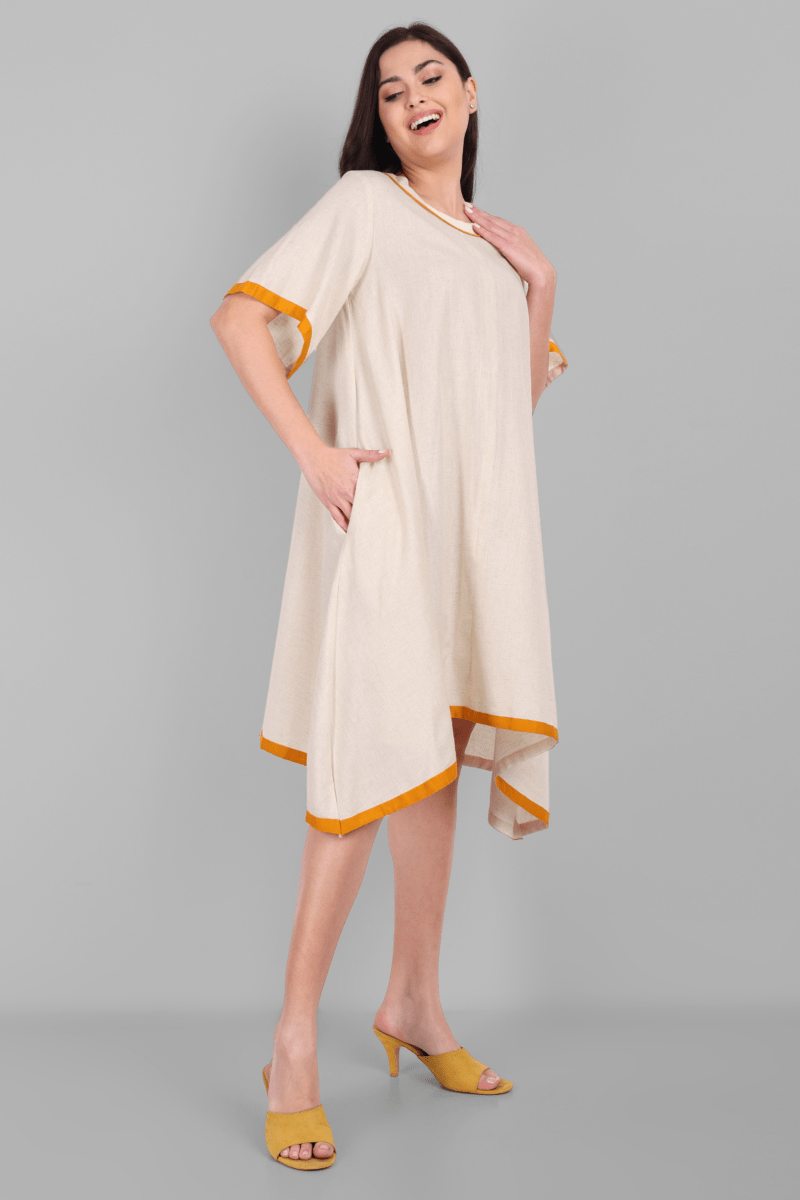 Off White Cotton Kaftan Dress - Mera Rang