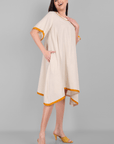 Off White Cotton Kaftan Dress - Mera Rang