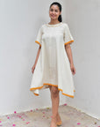 Off White Cotton Kaftan Dress - Mera Rang