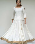 Gray Off White Kalidar Golden Border Skirt