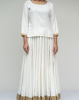 Beige Off White Kalidar Golden Border Skirt