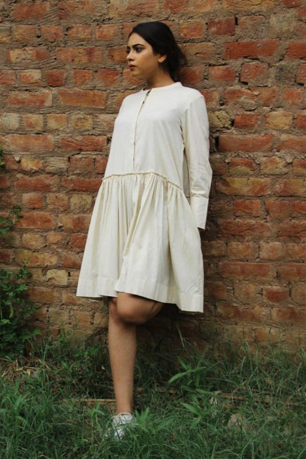 Women's Off White Knee Length Cotton Tennis Dress with Pockets | Rang Mera Rang Women's Off White Knee Length Cotton Tennis Dress with Pockets | Rang Mera Rang