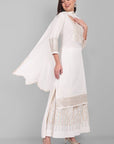 Gray Offwhite Dhanak Kurta and Sharara - Set of 3