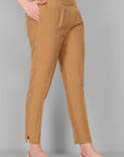 Old Gold Cotton Silk Straight Drainpipe Pants - Mera Rang