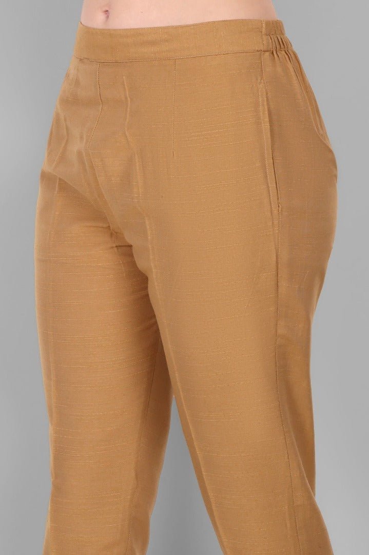 Old Gold Cotton Silk Straight Drainpipe Pants - Mera Rang