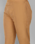 Old Gold Cotton Silk Straight Drainpipe Pants - Mera Rang