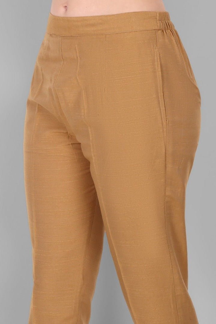 Old Gold Straight Cotton Silk Pant with Pockets - Mera Rang