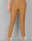 Old Gold Straight Cotton Silk Pant with Pockets - Mera Rang