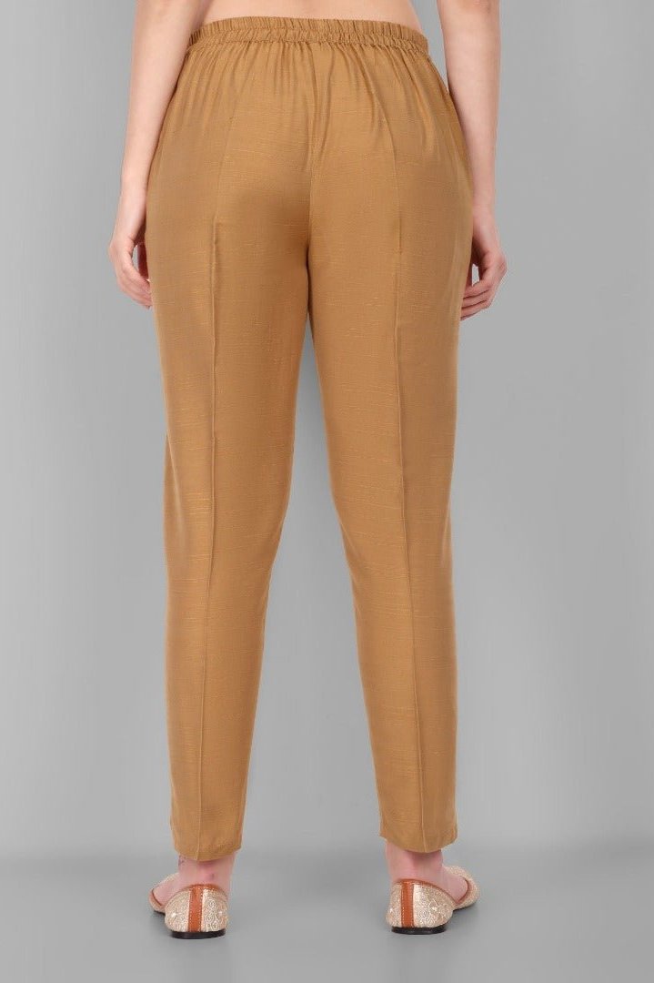 Old Gold Straight Cotton Silk Pant with Pockets - Mera Rang