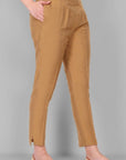 Old Gold Straight Cotton Silk Pant with Pockets - Mera Rang
