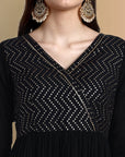 Black Chanderi Angrakha Kurta Set